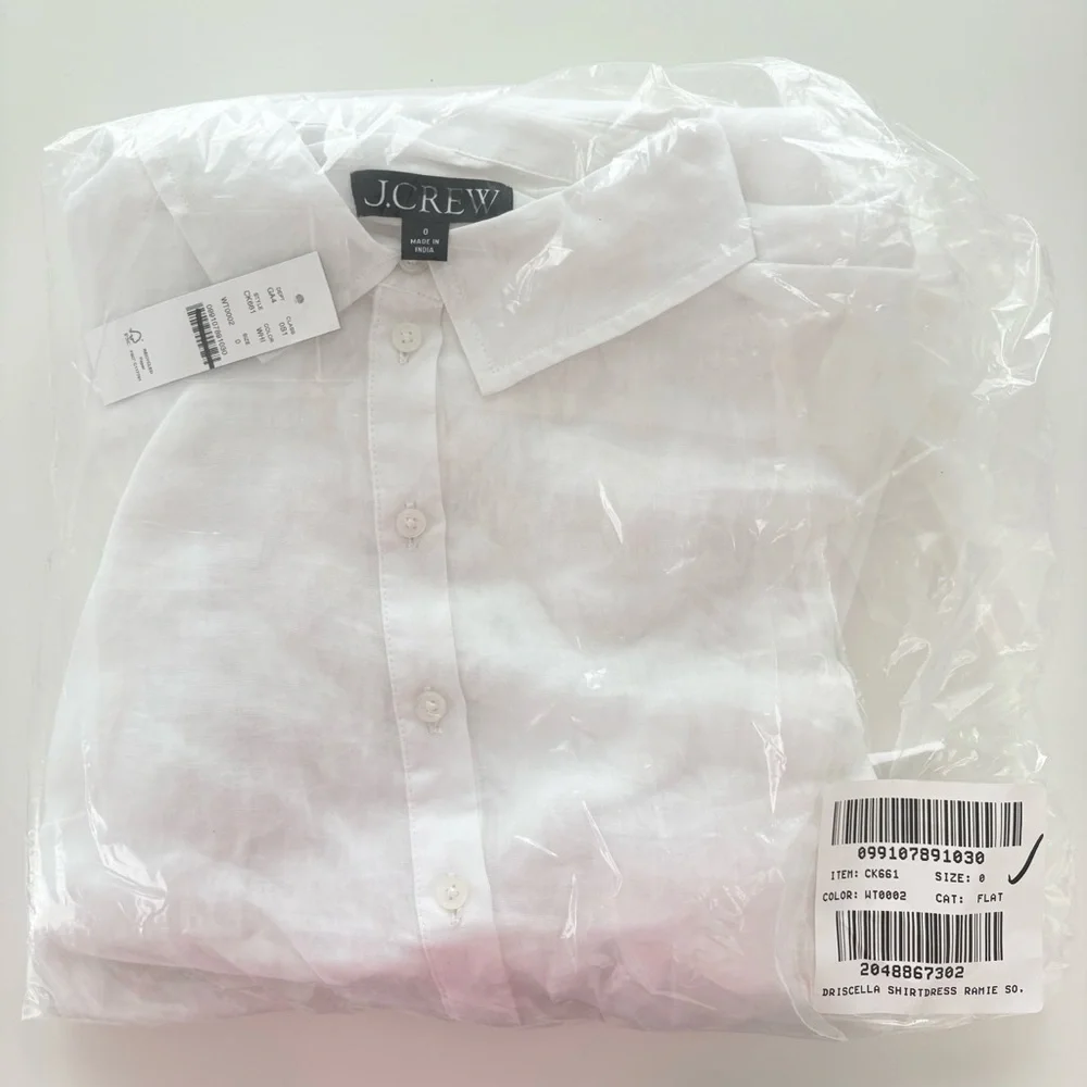 NWT J. Crew Cerise Shirt-dress Ramie Midi Short Sleeve White